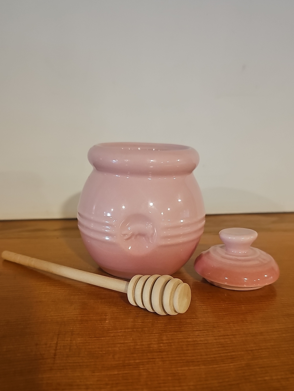 Vintage Le Creuset Pink Ceramic Honey Pot with Dipper